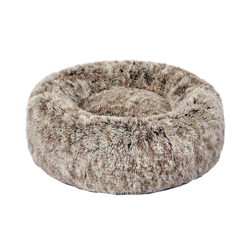 Pawz Pet Bed Cat Dog Donut Nest Calming Mat Soft Plush Kennel Brown Size L
