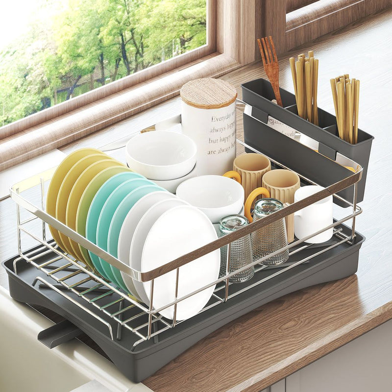Toque Dish Drying Rack Plate Drainer Cup Holder Cutlery Tray Kitchen Organizer