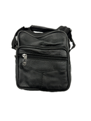 Small Genuine Leather Black Messenger Bag - Shoulder Travel Satchel Crossbody Sling