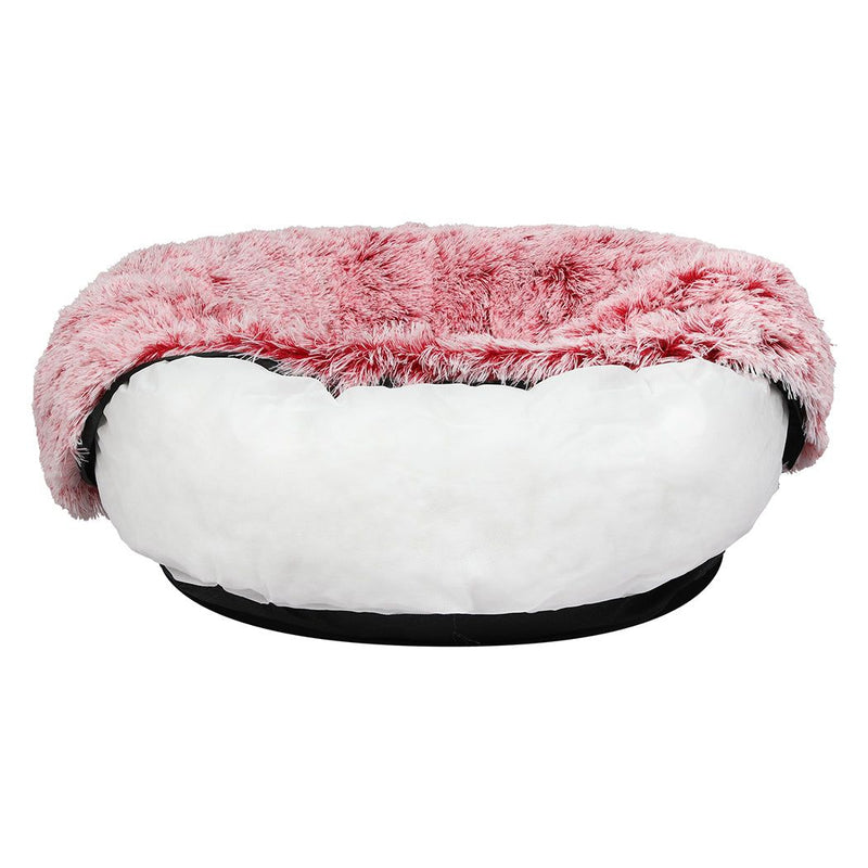 Pawz Pet Bed Cat Dog Donut Nest Calming Mat Soft Plush Kennel Pink L