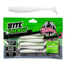 6 Pack of 4 Inch Bite Science Kick Minnow Soft Plastic Lures - White Glow
