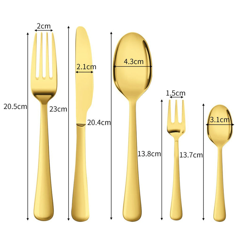 Stainless-Steel Cutlery Set Travel Knife Fork Spoon Glossy Gold Tableware 30Pcs