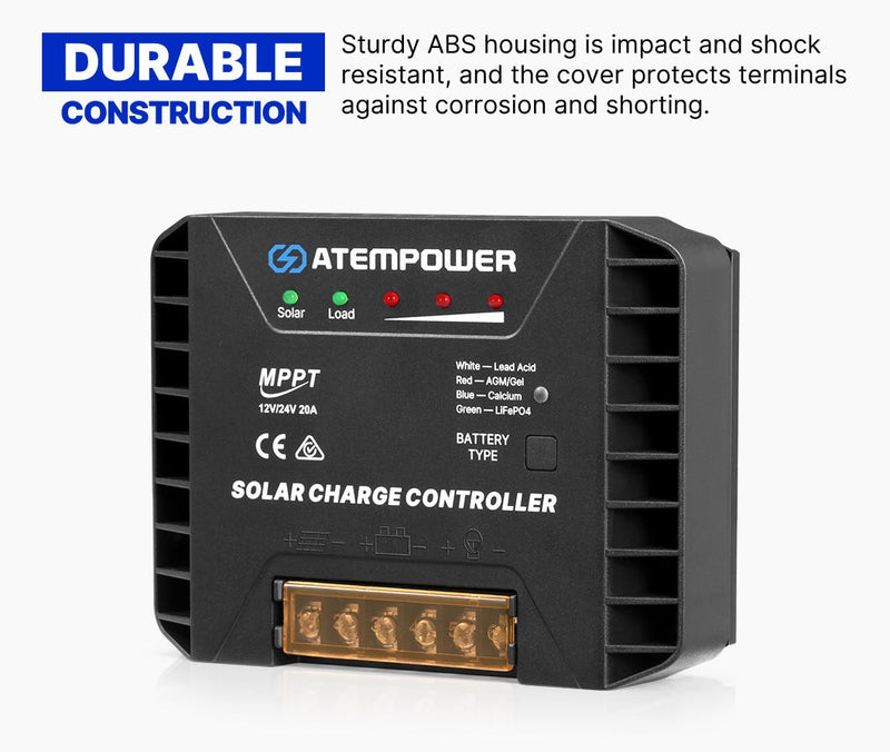 ATEM POWER 20A MPPT Solar Charge Controller  Regulator 12V/24V Lithium Compatible