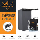 San Hima Shower Awning Tent Instant Ensuite Fold-Out & 8L Gas Hot Water Heater