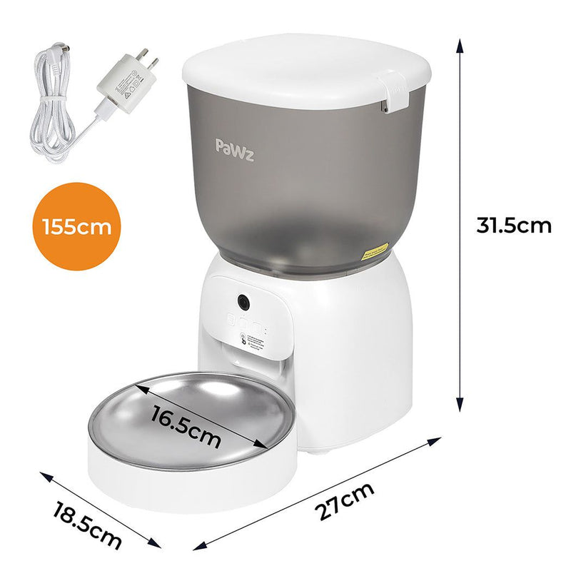 Pawz 4L Auto Pet Feeder Automatic Camera Cat Dog Smart WiFi App Food Dispenser