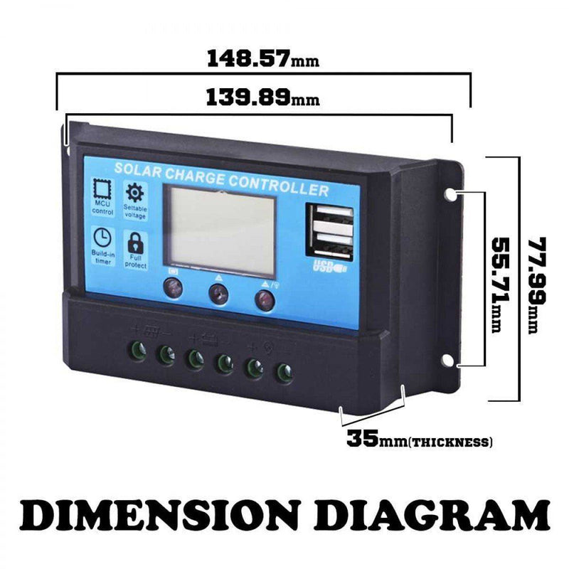 Dual USB Solar Regulator with LCD 10/20/30A