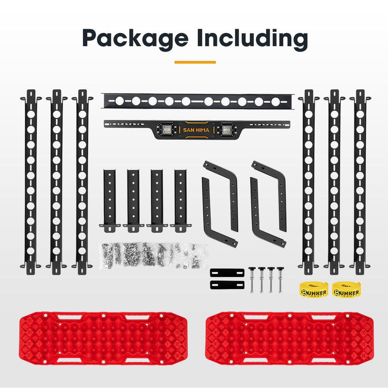 San Hima Universal Ute Tub Rack Steel 3mm + Pair Recovery Tracks Board Red