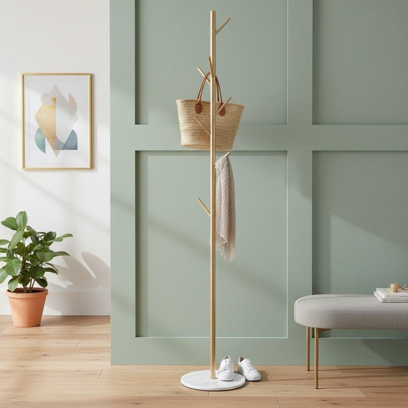 Levede Coat Rack Hat Clothes Stand Hanger Garment Hook Tree Metal Organizer Gold