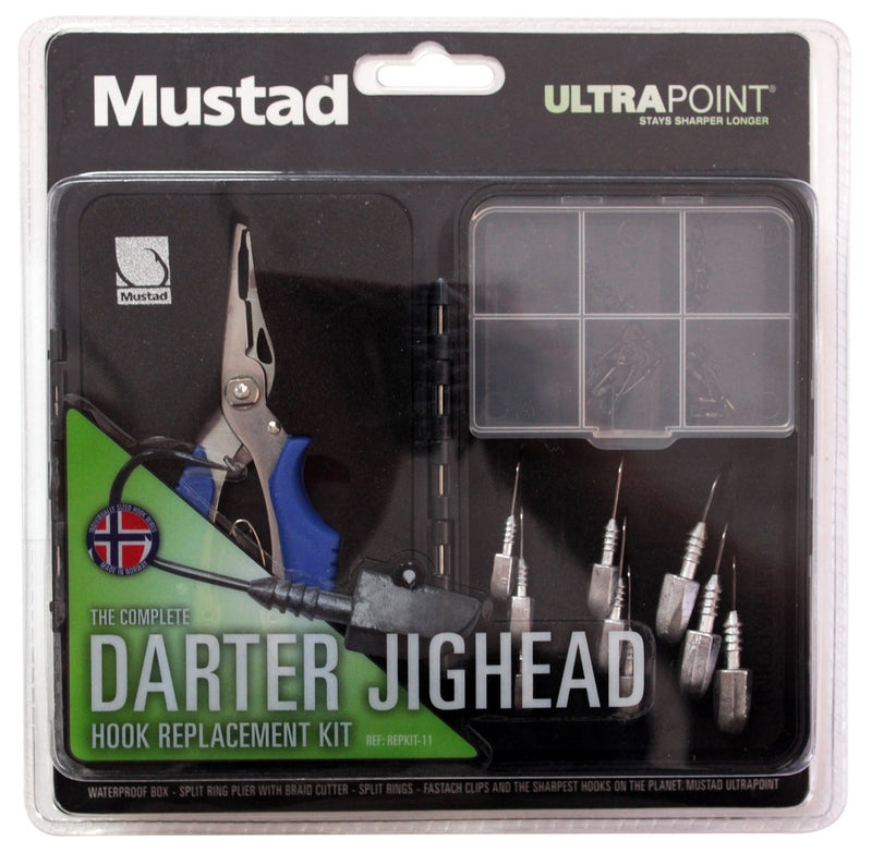 Mustad Darter Jighead Hook Replacement Kit with Braid Cutter/Split Ring Pliers