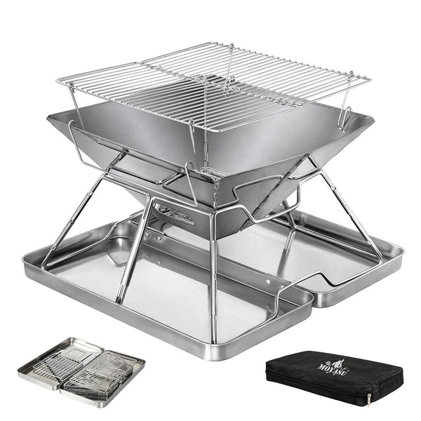 Moyasu Fire Pit BBQ Grill Barbecue Smoker Camping Portable Stainless-Steel Stove