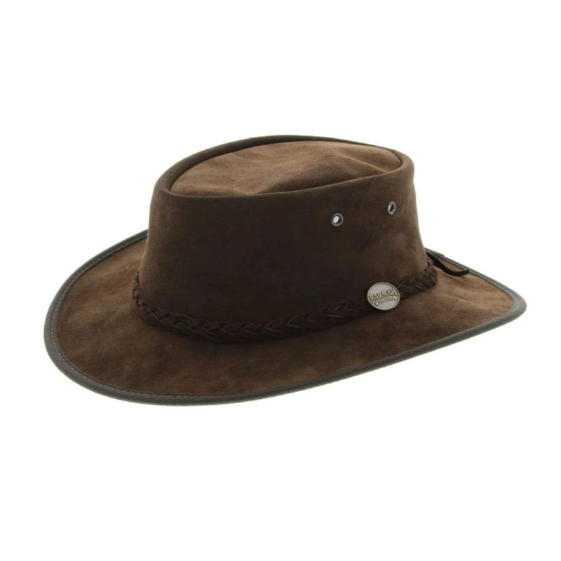 Barmah Foldaway Suede Wide Brim Bush Hat Chocolate - Sizes S-M