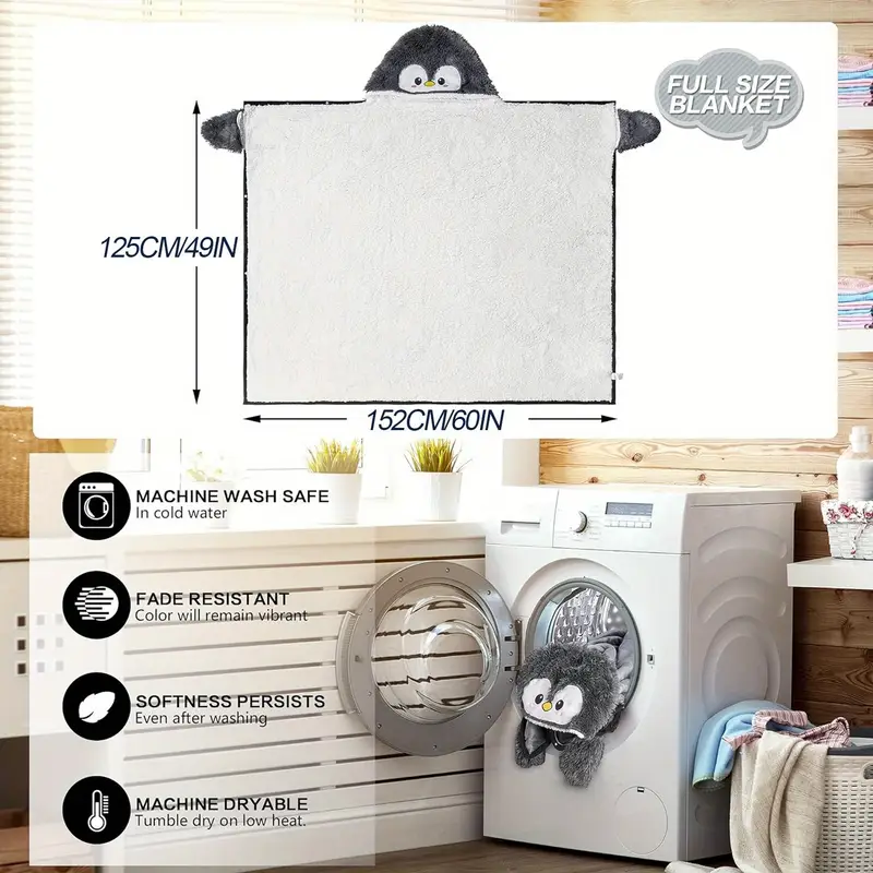Penguin Hooded Wearable Blanket with Gloves