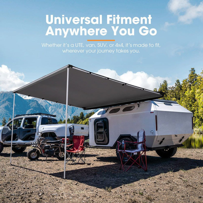 San Hima Car Side Awning 2x2.5m Pull-out Telescoping Poles Waterproof Camping