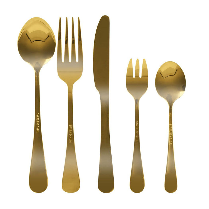 Stainless-Steel Cutlery Set Travel Knife Fork Spoon Glossy Gold Tableware 30Pcs