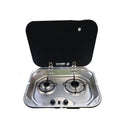 Camec RV Gas Hob - 2 Burner Hob With Glass Lid