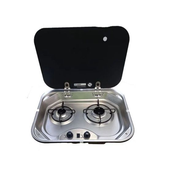 Camec RV Gas Hob - 2 Burner Hob With Glass Lid