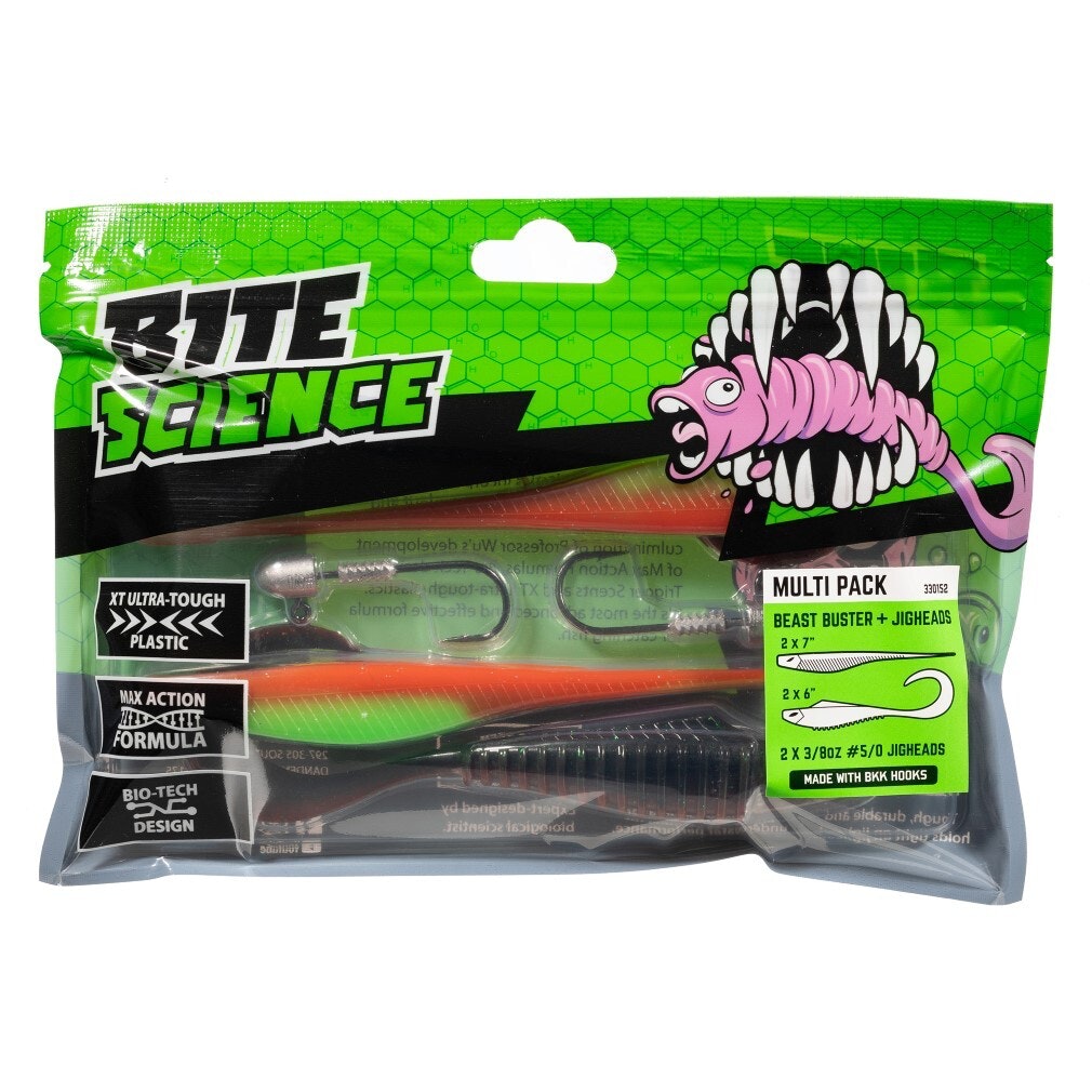 7 Pack of 4 Inch Bite Science Bunker Buster Soft Plastic Lures - Pumpkin