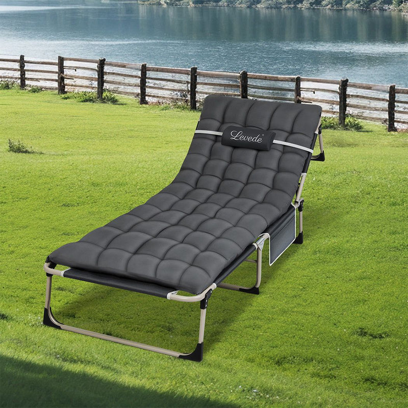 Levede Folding Camping Bed Camping Cot Adjustable Backrest Home Office Outdoor