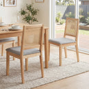 Levede 2x Dining Chairs Solid Wood Rattan Weave Lounge Seat Upholstered Linen