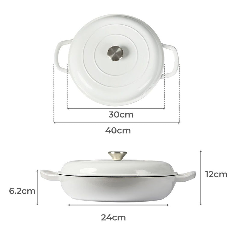 Toque Enamel Dutch Oven 4L Cast Iron Pan Casserole Pot Slow Cook with Lid White