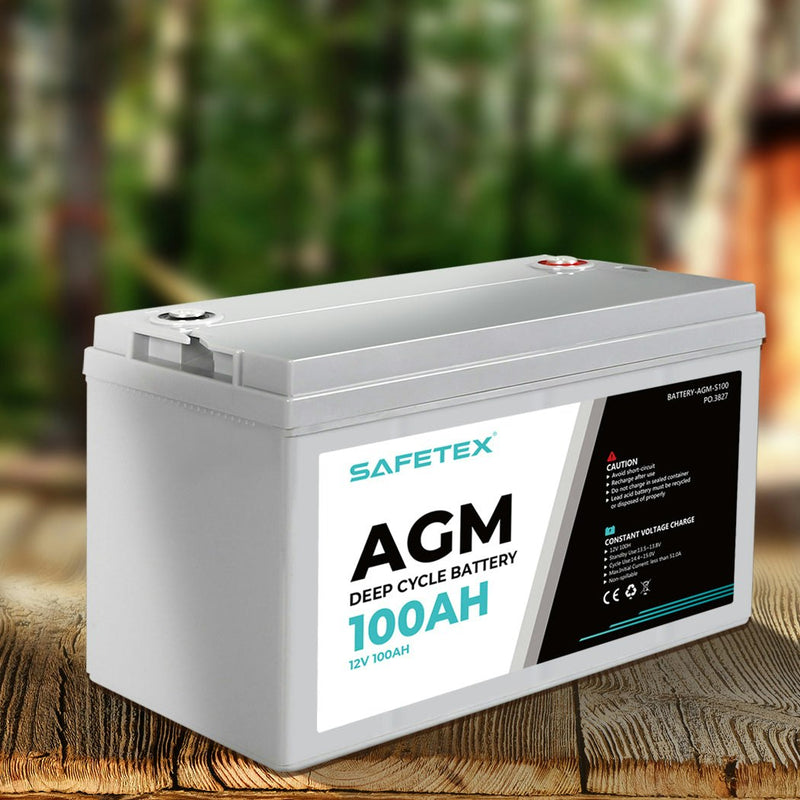 12V 100Ah AGM Battery Outdoor Rv Marine 4WD Deep Cycle & W/ Strap Battery Box