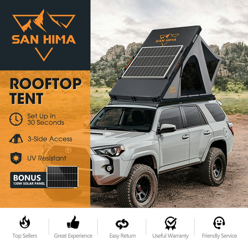 San Hima Kalbarri Roof Top Tent Hardshell With Roof Rack + 130W Solar Panel