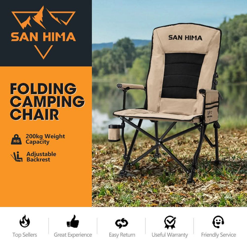 San Hima Folding Camping Chair Portable Outdoor Thick Padding Recliner Khaki