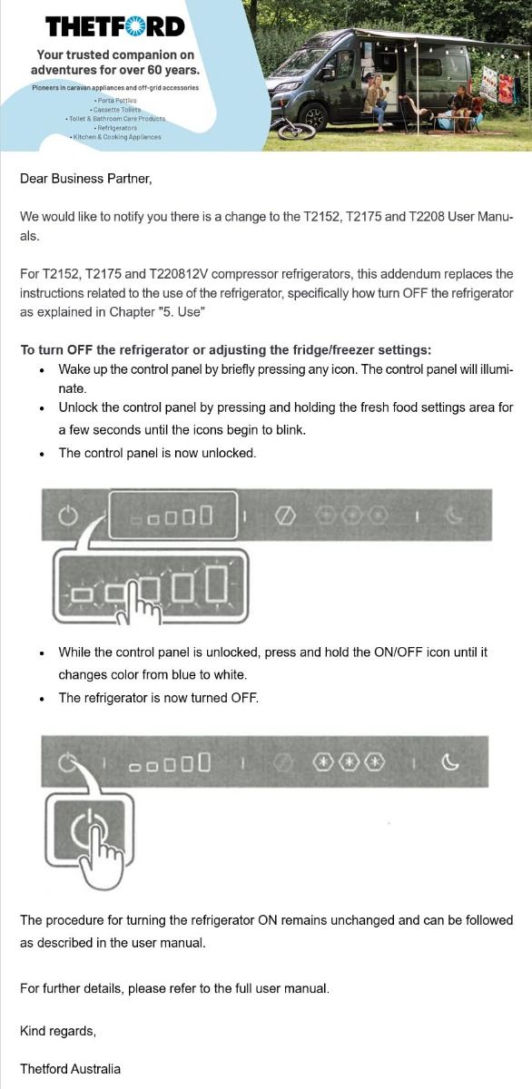 Thetford T2152C COMPRESSOR REFRIGERATOR – 152 L