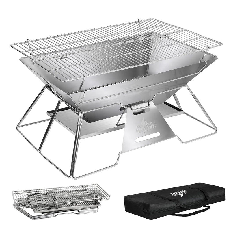 Moyasu Folding Fire Pit BBQ Outdoor Camping Portable Steel Stove Adjustable