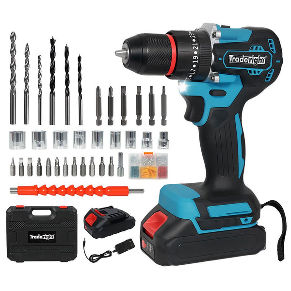 Traderight 96Pcs Cordless Brushless Impact Drill Driver 2x 2.0Ah Battery Set