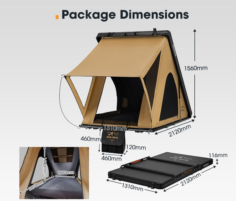 San Hima kalbarri Lite Rooftop Tent Hardshell With Ladder & Rack Camping Khaki