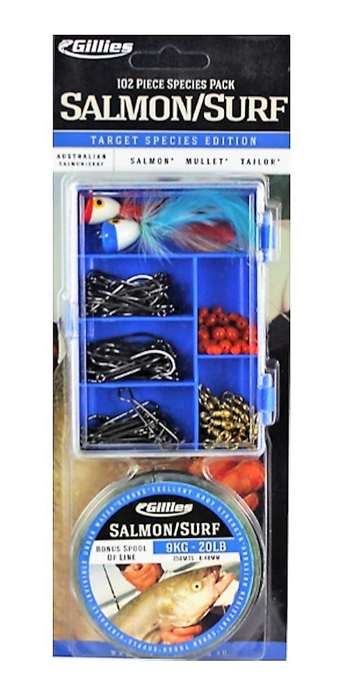 Gillies Salmon/Surf Tackle Pack - 102 Piece Assorted Tackle Kit With Fishing Line