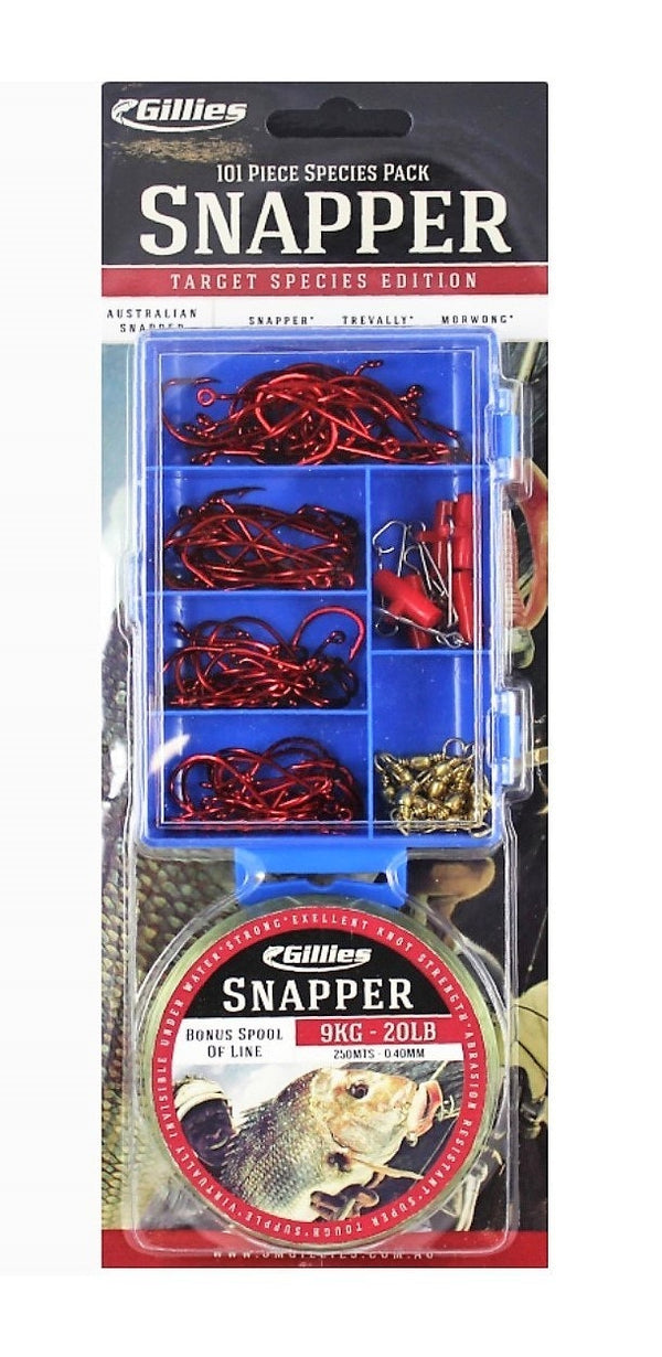 Gillies Snapper Tackle Pack - 100 Piece Assorted Tackle Kit With 20lb Fishing Line