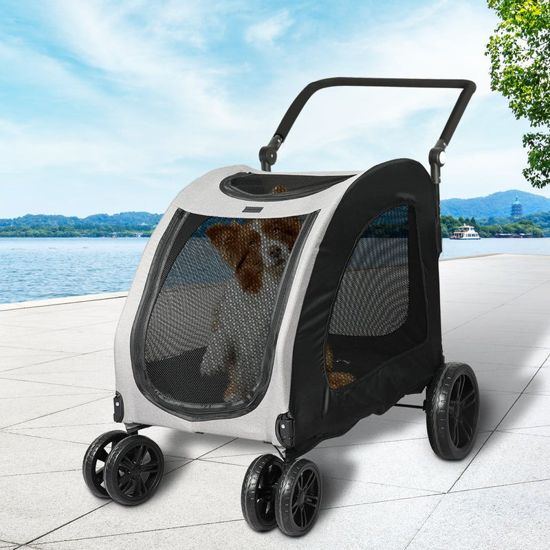 Pawz Pet Dog Stroller Pram Carrier Cat Travel Foldable 4 Wheels 50kg Capacity