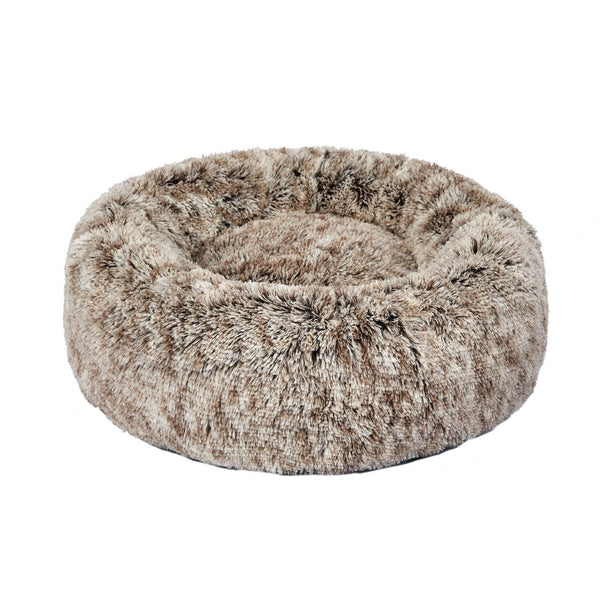 Pawz Pet Bed Cat Dog Donut Nest Calming Mat Soft Plush Kennel Brown Size M