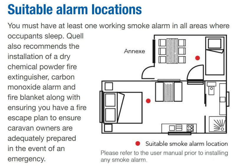 Quell Caravan & Motor Home Smoke Alarm, Photoelectric, 10yr Lithium Battery