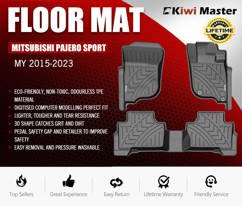 KIWI MASTER 3D TPE Car Floor Mats Liner fit Mitsubishi Pajero Sport MY 2015-2023