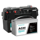 12V 100Ah AGM Battery Outdoor RV Marine 4WD Deep Cycle & W/ Strap Battery Box