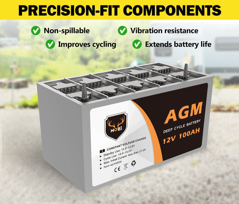 12V 100AH AGM Battery Slim Deep Cycle Battery Portable Sealed Marine