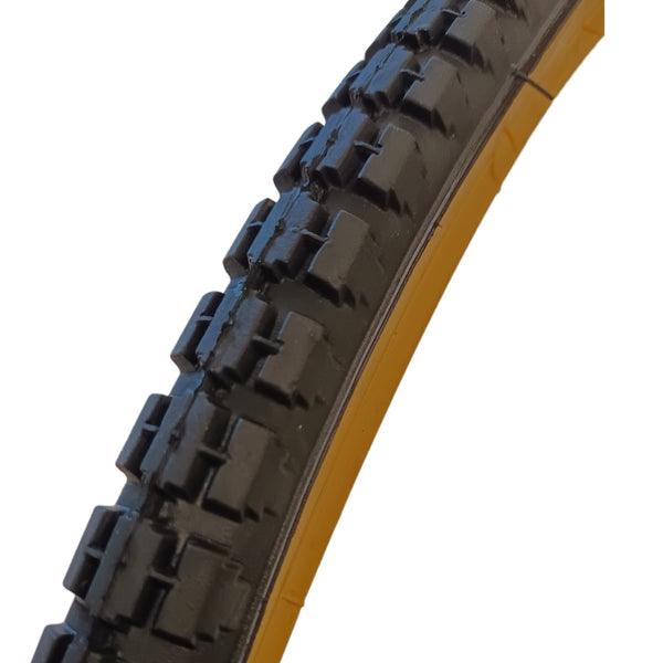 Duro 28" x 1-3/8" Block Tread Replacement Bike Tyre Black with Yellow-Gum Sidewall