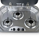 Camec RV Gas Hob - 3 Burner Hob With Glass Lid