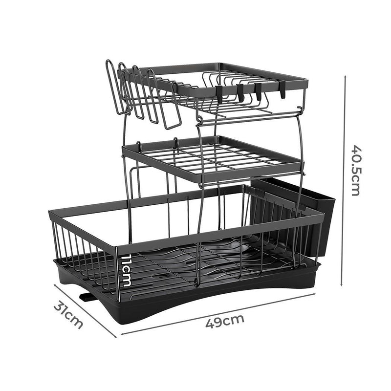 Toque Dish Drying Rack 3 Tier Plate Cup Drainer Cutlery Holder Kitchen Organizer
