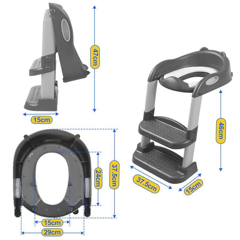 Bopeep Kids Toilet Ladder Toddler Training Step Stool Soft Seat Non Slip Grey