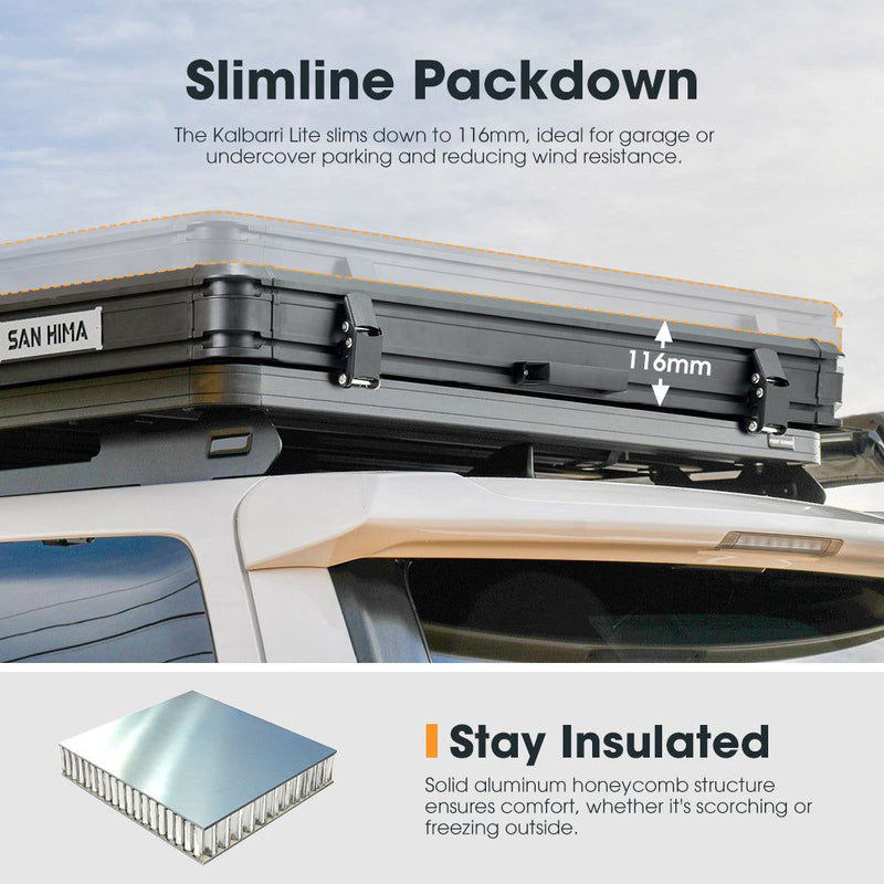 San Hima Kalbarri Lite Rooftop Tent Hardshell With Ladder & Rack Camping Grey