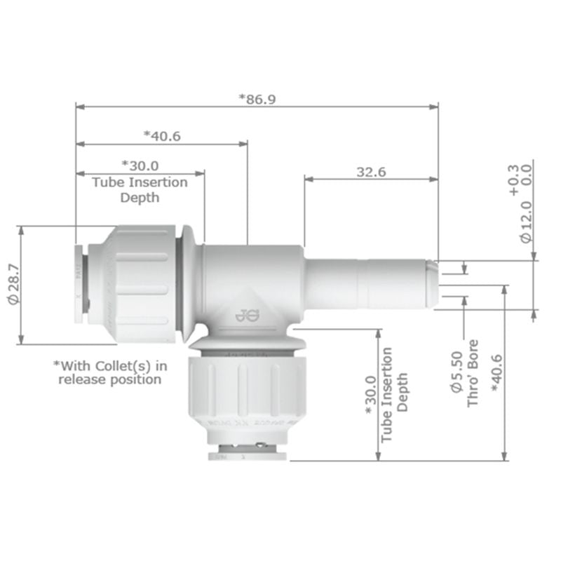 John Guest Watermark 12mm Stem Tee - PEM531212W