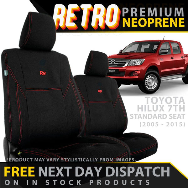 Toyota HiLux 7th Gen Retro Premium Neoprene (Standard Seat) 2x Front Seat Covers (In Stock)
