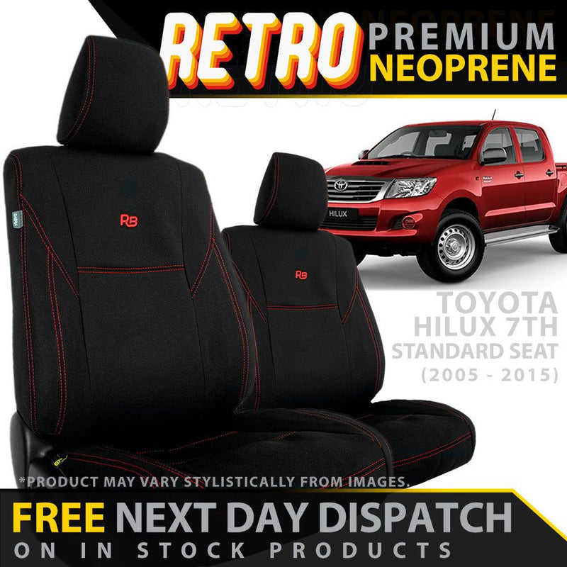 Toyota HiLux 7th Gen Retro Premium Neoprene (Standard Seat) 2x Front Seat Covers (In Stock)
