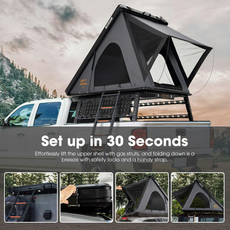 San Hima Kalbarri Lite Rooftop Tent Hardshell Grey + Universal Ute Tub Rack