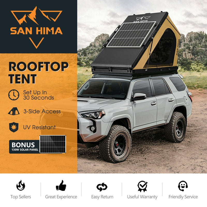 San Hima Kalbarri Gen 2 Roof Top Tent Hardshell Khaki + 130W Solar Panel 4x4