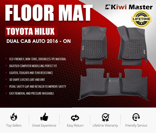 KIWI MASTER 3D TPE Car Floor Mats Fit Toyota Hilux Dual Cab Auto MY 2016 - NEW